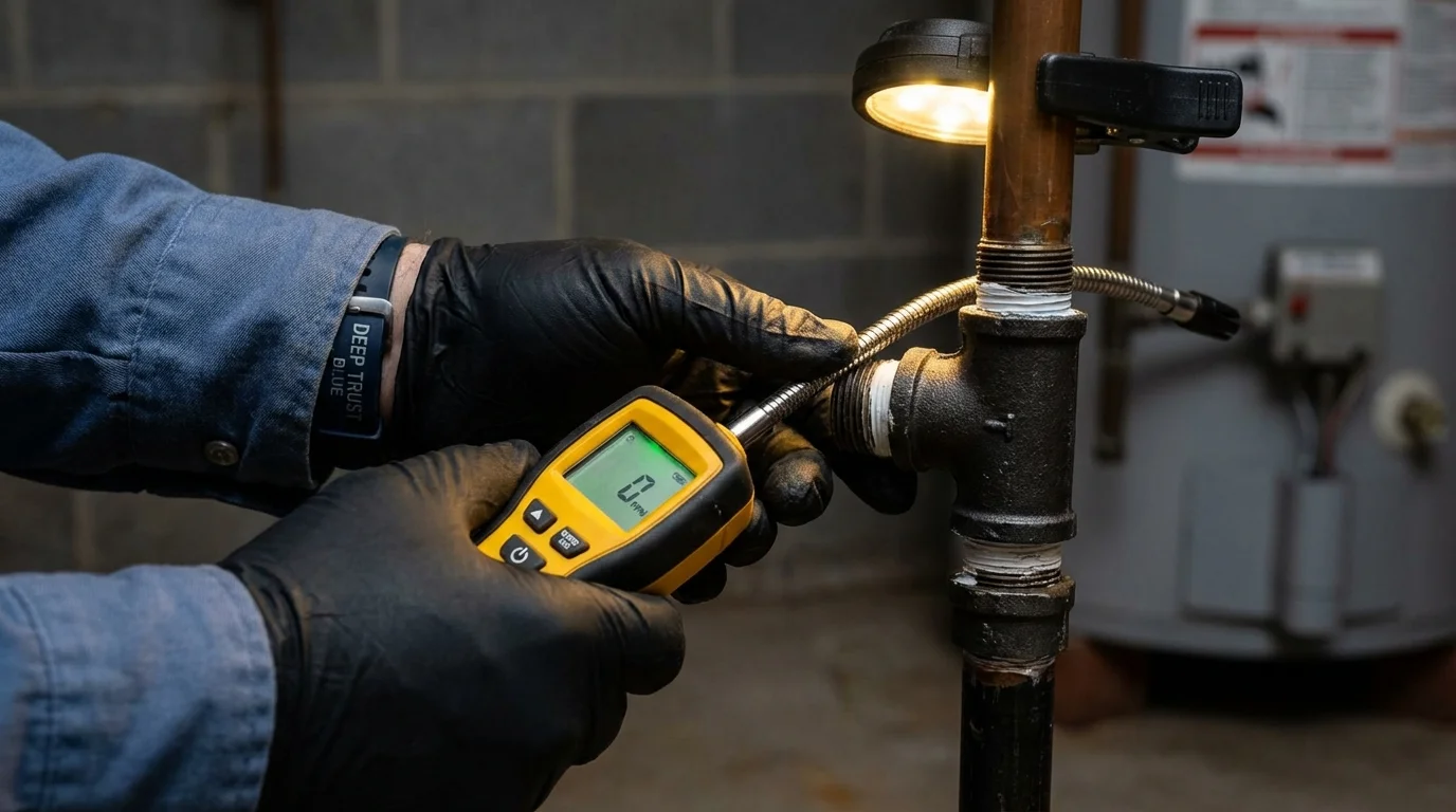 Gas leak detection with electronic sniffer by Johns Plumbing LLC in Apison