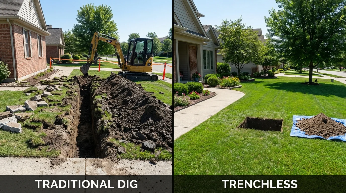 Trenchless sewer repair with minimal yard damage versus traditional excavation in Apison, TN